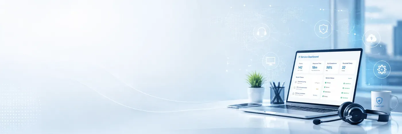 Modern office workspace with managed IT workstations