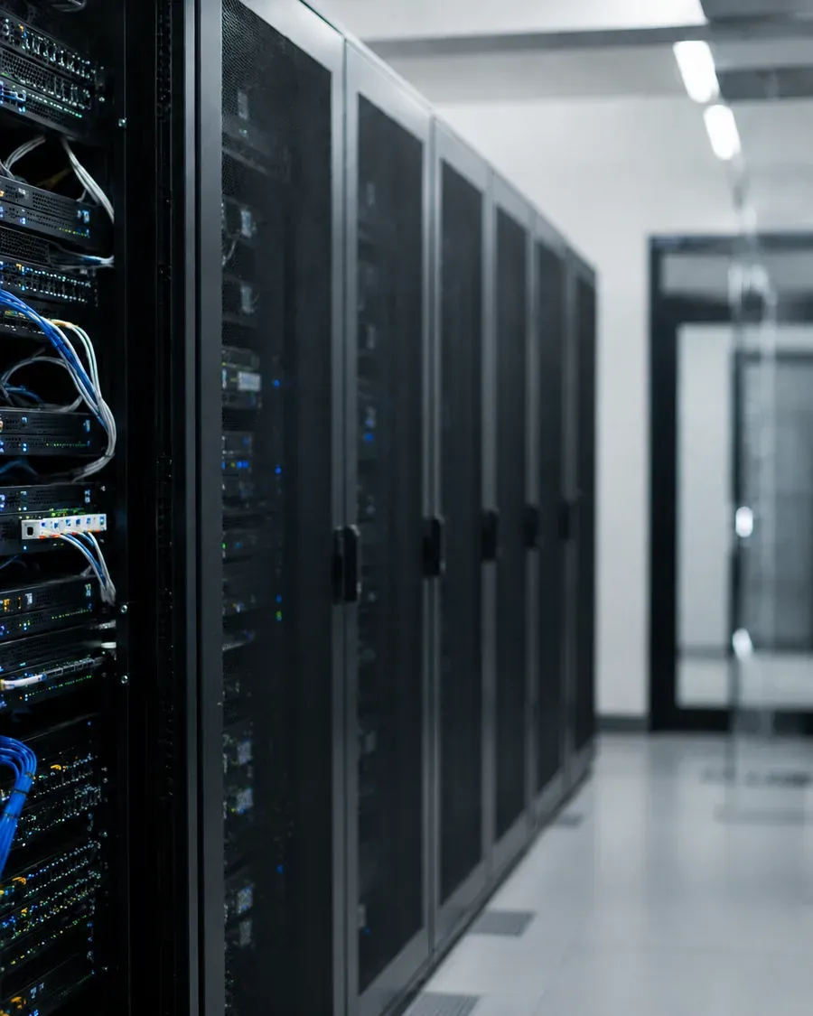 Data center corridor with server racks